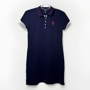 U.S. Polo Assn. Women Size Large Navy Blue Polo Short Sleeve Tipped Collar Dress
